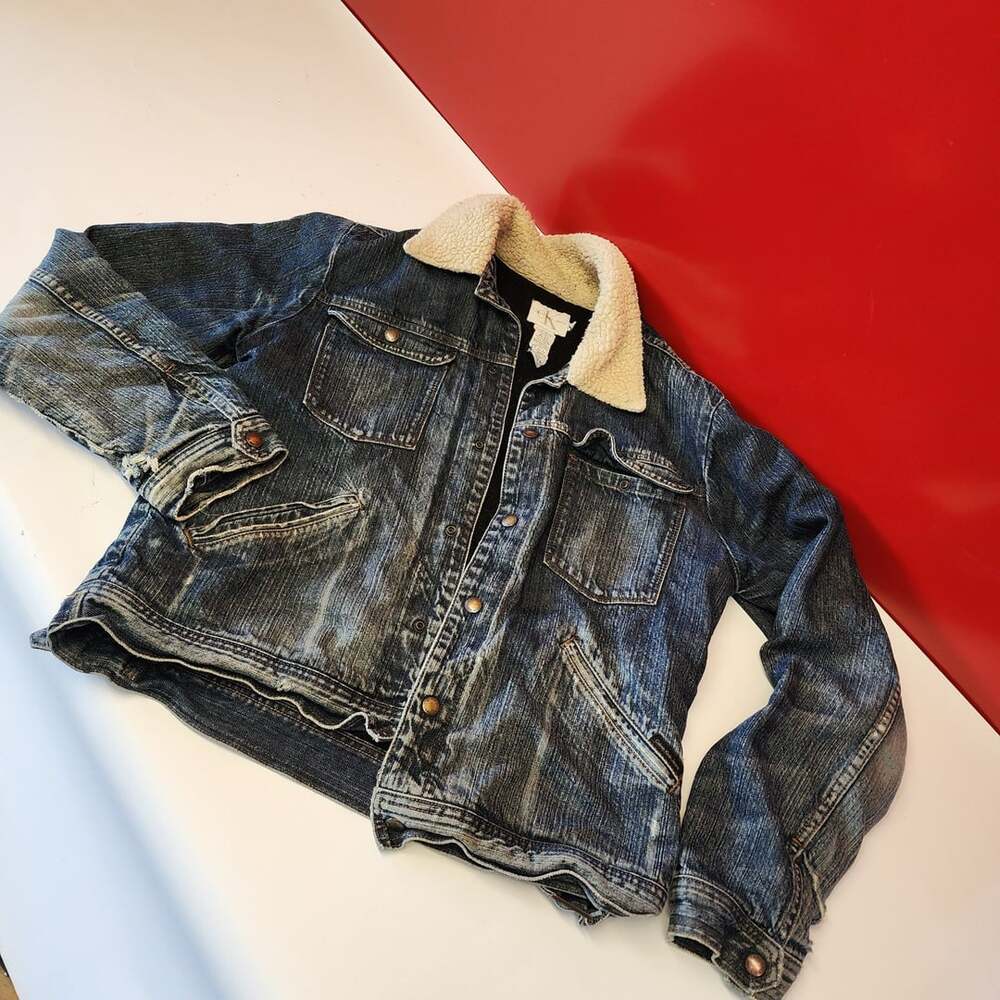 Calvin Klein Jeans Sherpa-Lined Distressed Denim Jacket